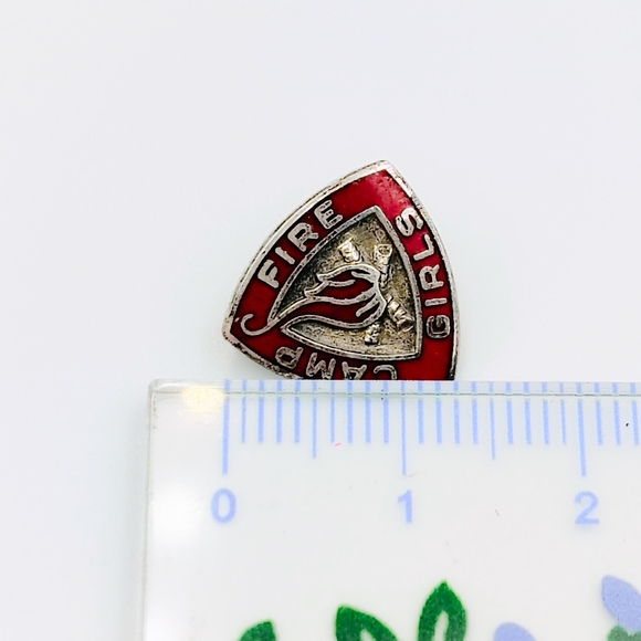 Vintage Red and Silver Camp Fire Girl Scouts Pin - Picture 3 of 3
